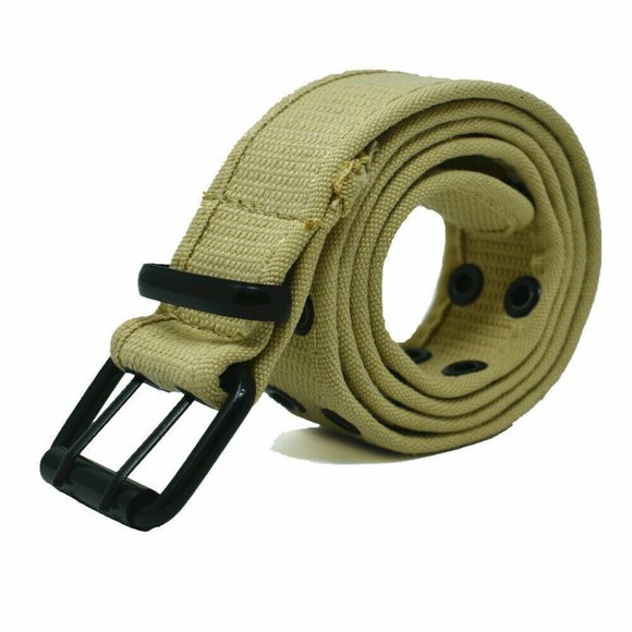 Canvas Khaki Belt Double Grommet Two Hole Heavy Duty Men's Women's 100% Cotton - Picture 1 of 2